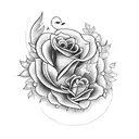 A magical music-themed tattoo incorporating a butterfly and roses tattoo design idea