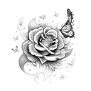 A magical music-themed tattoo incorporating a butterfly and roses tattoo design idea