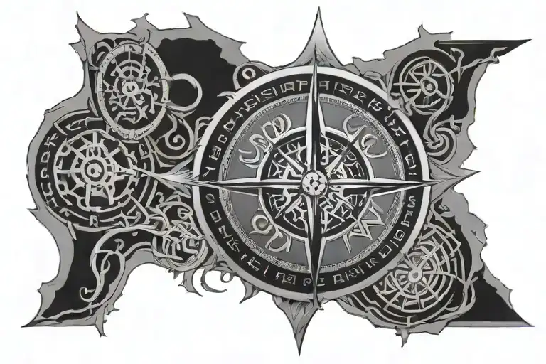 Viking compass surrounded with Runes tattoo design idea
