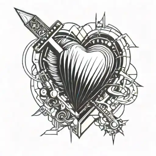 heart shaped shell with knife stabbed breaking it bleeding  tattoo design idea