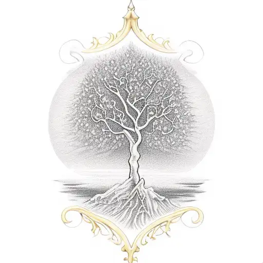 hourglass crown tree tattoo design idea
