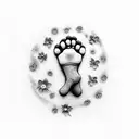baby foot print with name Ari Rae and birth date 16/10/2023 with flower tattoo design idea