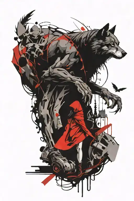 little red riding hood sleeve inspired tattoo design idea