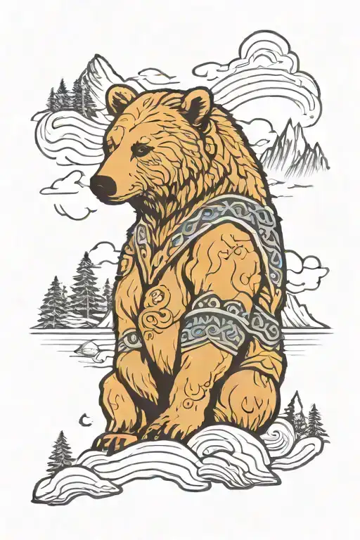 bear forest mountains norse  tattoo design idea