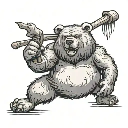 a funny bear standing tall carrying a large staff  tattoo design idea