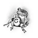 american traditional frog sitting on a mushroom playing a banjo tattoo design idea
