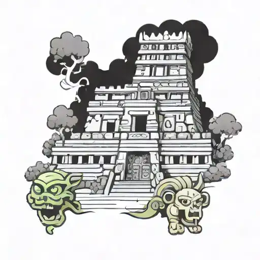 maya temple and yaqui tattoo design idea