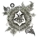 A geometric pattern inspired by the movements of martial arts forms, accented with delicate fleur-de-lis symbols tattoo design idea