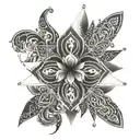 A geometric pattern inspired by the movements of martial arts forms, accented with delicate fleur-de-lis symbols tattoo design idea