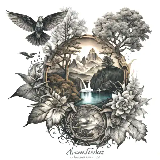 spirituality of nature combined with wanderlust  tattoo design idea