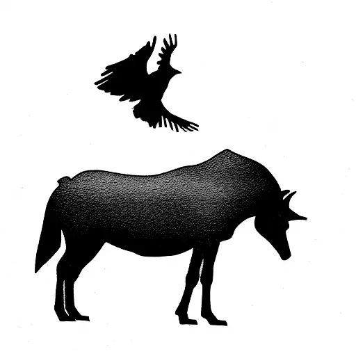 rider on horse with 2 ravens and 2 wolves tattoo design idea