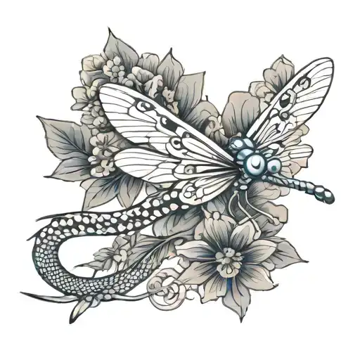 fine line dragon fly with nessa written as the tail tattoo design idea