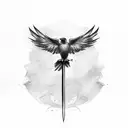 Raven cross a sword tattoo design idea