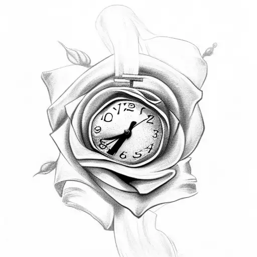 rose with clock, cross, and lamb tattoo design idea