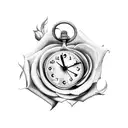 rose with clock, cross, and lamb tattoo design idea