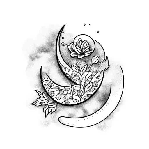 Flower on the crescent moon tattoo design idea