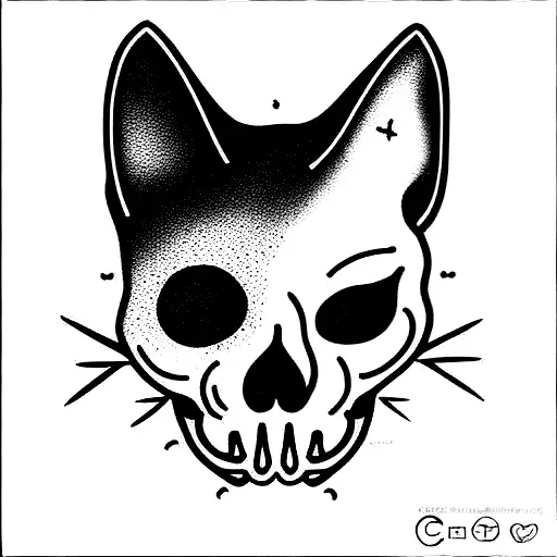 cat skull  tattoo design idea