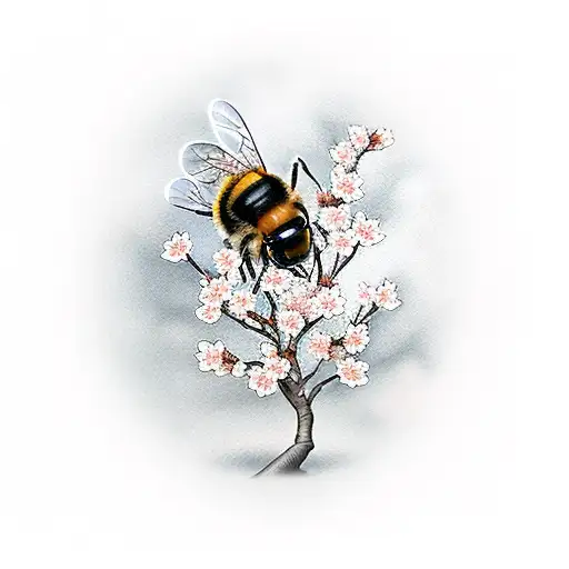 Bee's swarming around a cherry blossom tree tattoo design idea
