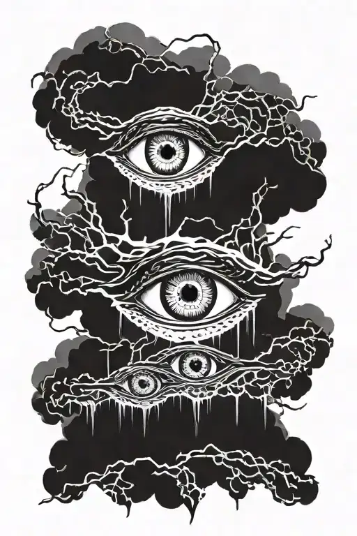 An intricate tattoo featuring eyes surrounded by a storm of lightning tattoo design idea
