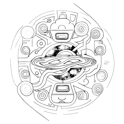 A minimalist tattoo of a spaceship traveling through a cosmic nebula tattoo design idea