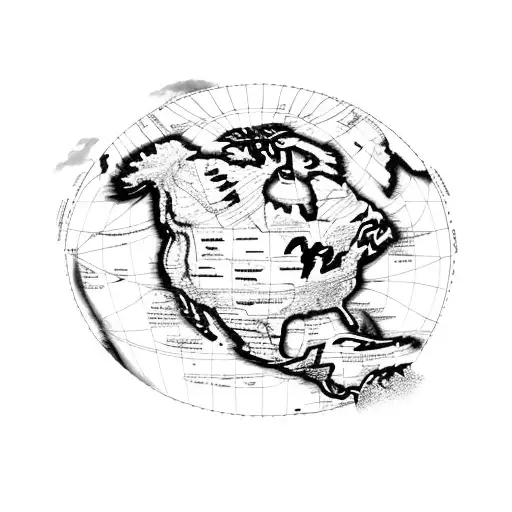 map of north and South America with focus on Colombia and Venezuela nautical  tattoo design idea