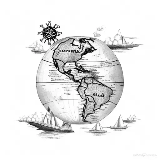 map with Venezuela, Colombia, florida nautical  tattoo design idea