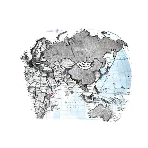 map of north and South America with focus on Colombia and Venezuela nautical  tattoo design idea