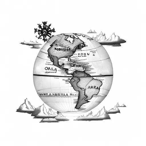 map of north and South America with focus on Colombia and Venezuela nautical  tattoo design idea