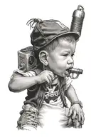 hiphop child with microphon tattoo design idea