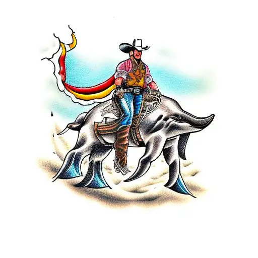 a cowboy riding a whale tattoo design idea