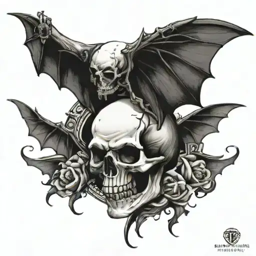skull on the side with bat wings  tattoo design idea
