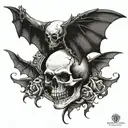 skull on the side with bat wings  tattoo design idea