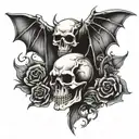skull on the side with bat wings  tattoo design idea