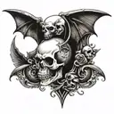 skull on the side with bat wings  tattoo design idea