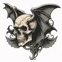 skull on the side with bat wings  tattoo design idea