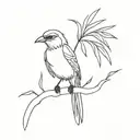 A minimalist bird perched on a branch or palm tree tattoo design idea