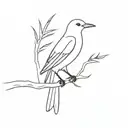 A minimalist bird perched on a branch or palm tree tattoo design idea