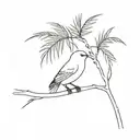 A minimalist bird perched on a branch or palm tree tattoo design idea