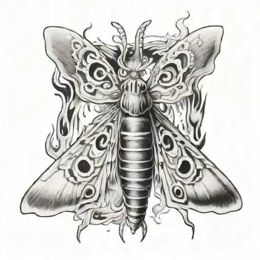 A moth drawn towards a flame, with its wings gradually burning away tattoo design idea