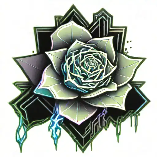 crystal rose coming out of an open book tattoo design idea
