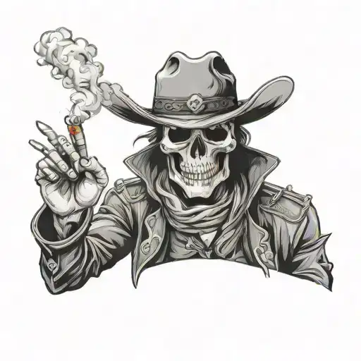 Cowboy skull smoking cigarette tattoo design idea