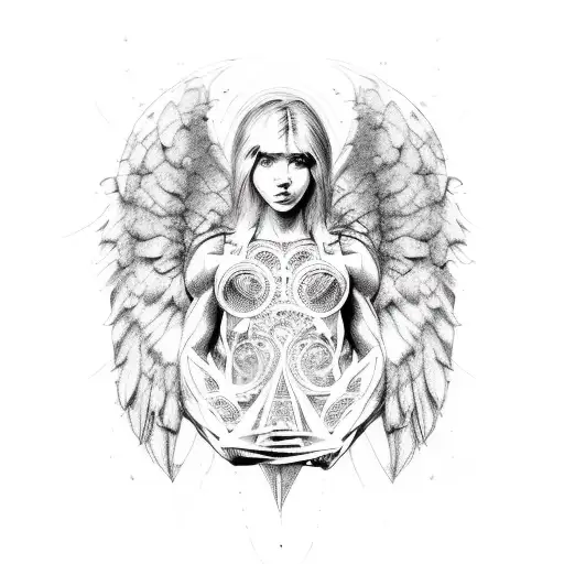 angel, demon, circle, fibonacci,wings, man, bodybuilder tattoo design idea