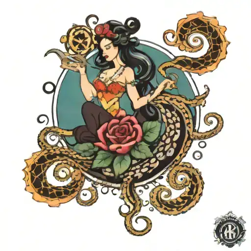 black pearl kraken and godess calypso  tattoo design idea