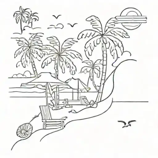 beach theme simple line drawing tattoo design idea