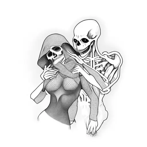grim reaper holding a woman in fishnet leggings by the throat  tattoo design idea