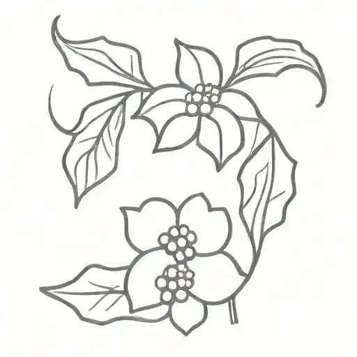 violet flower and holly berry flower intertwined fineline  tattoo design idea