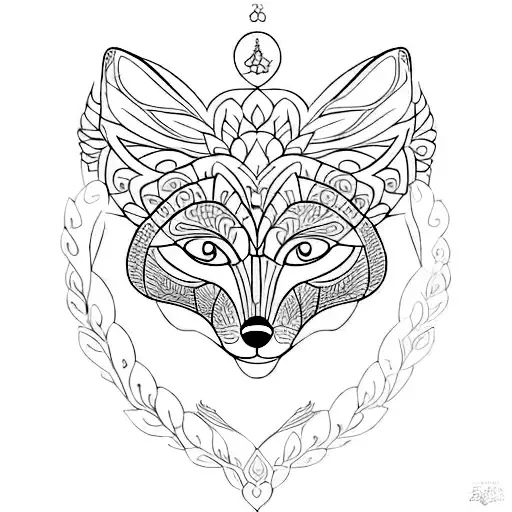 An enlightened fox with intricate patterns representing inner peace tattoo design idea