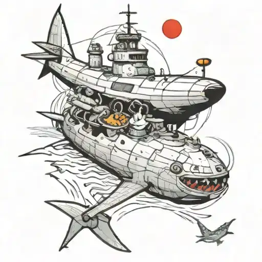 tintin shark submarine emerging tattoo design idea