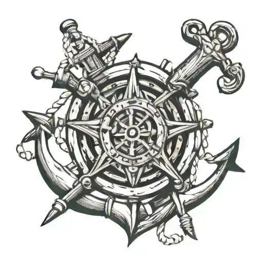 family anchor ship wheel intertwined tattoo design idea