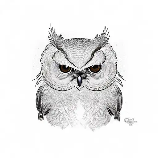 close up with a timeline made up of a white-eyed owl and the symbols of a restaurant, headset, condominium, business sch tattoo design idea